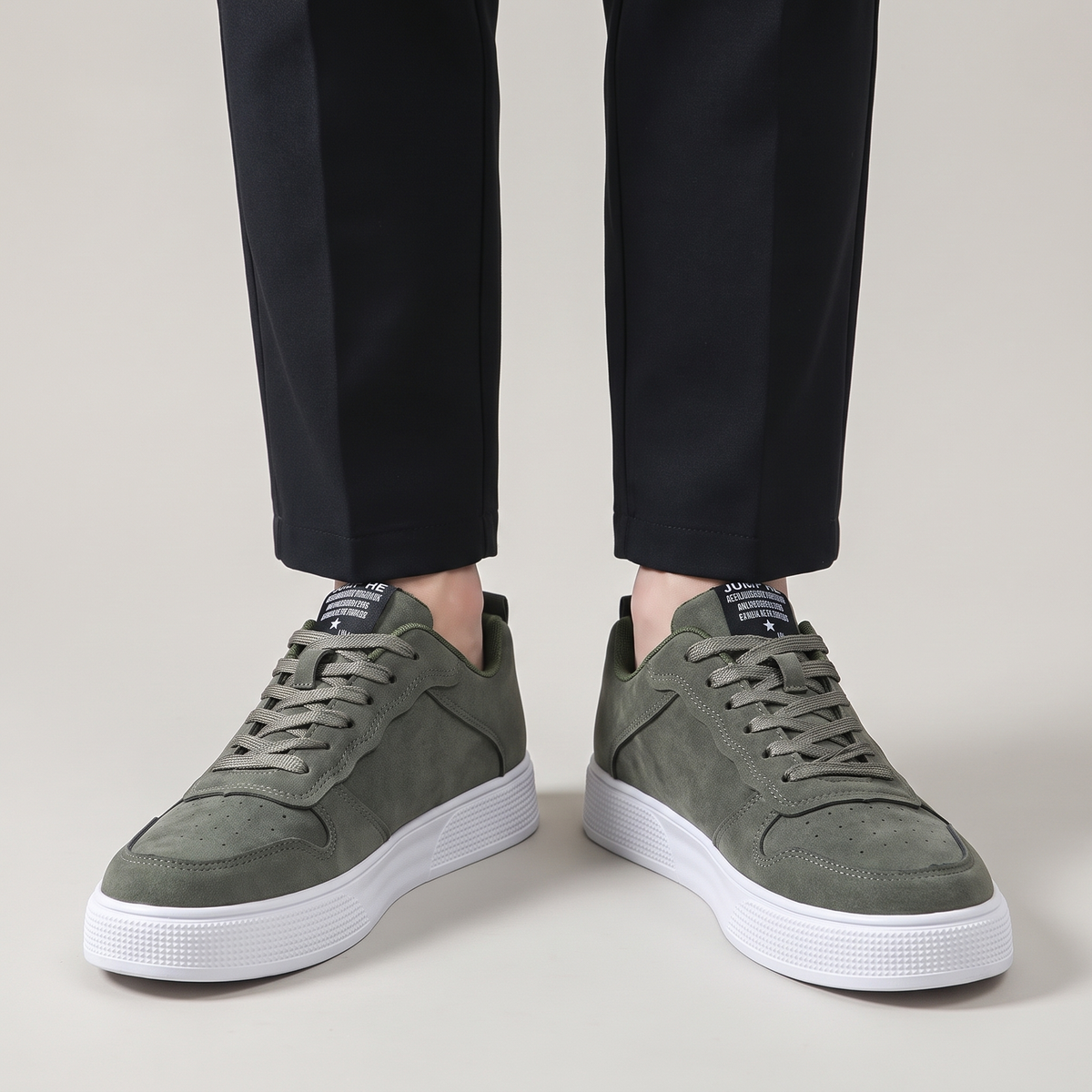 Sneakers Court in Faux Suede with Textured Rubber Sole and Cushioned Midsole