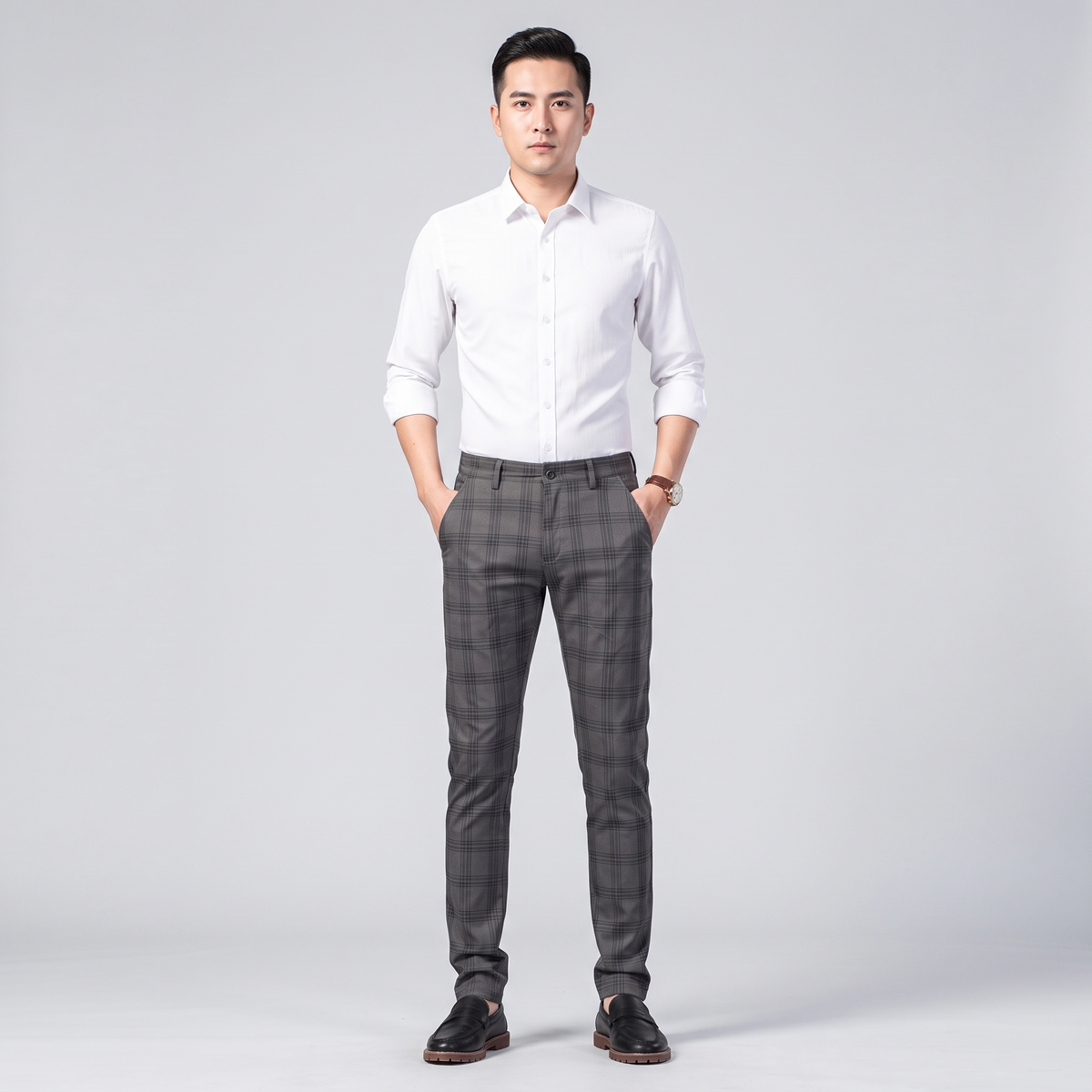 Men's Slim-Fit Checkered Dress Pants