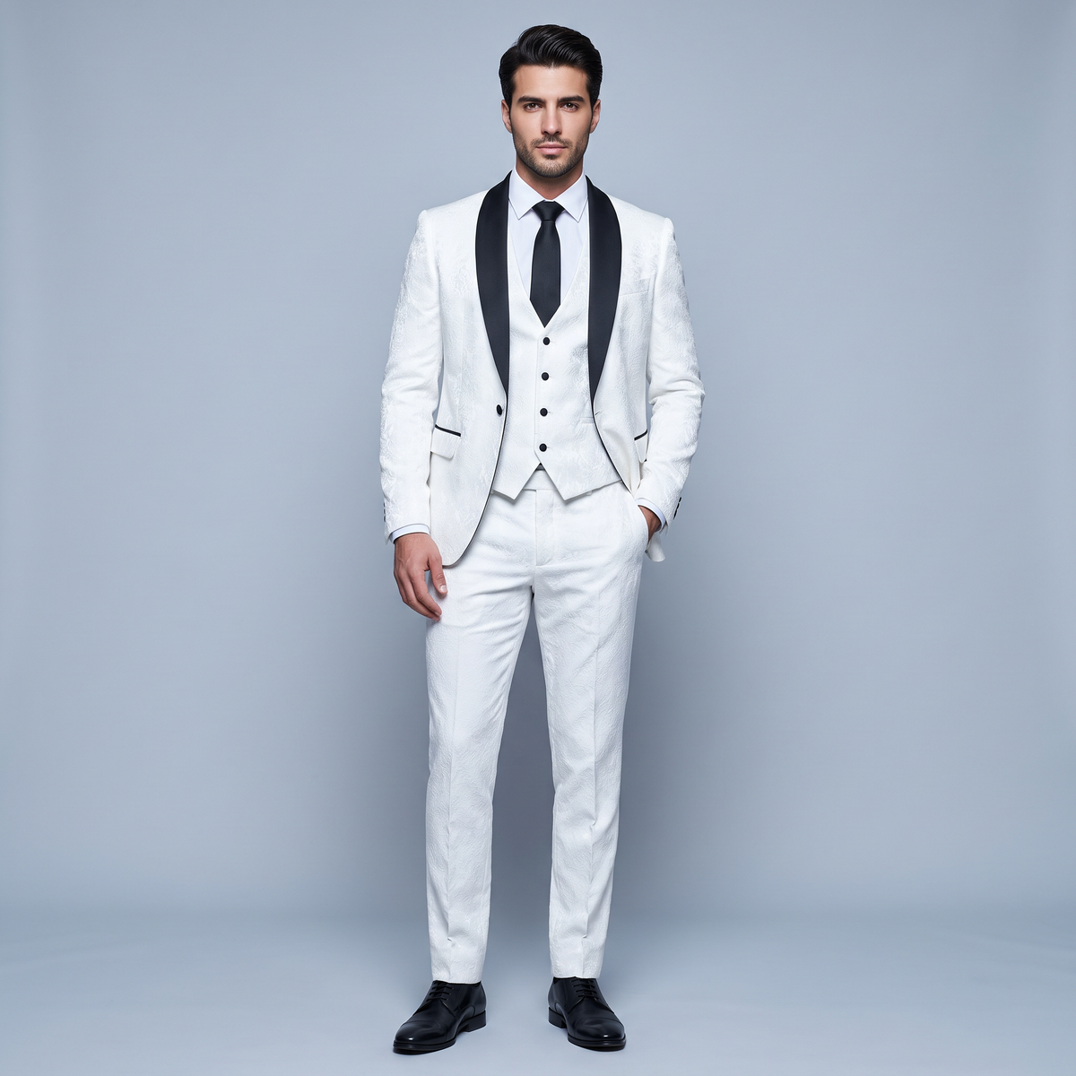Men's Suit 3-Piece Black & White Pattern