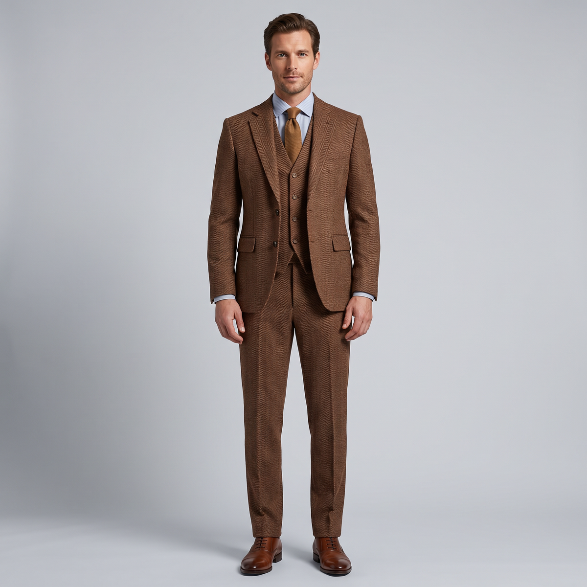 Men's Suit 3-Piece Herringbone Formal Set