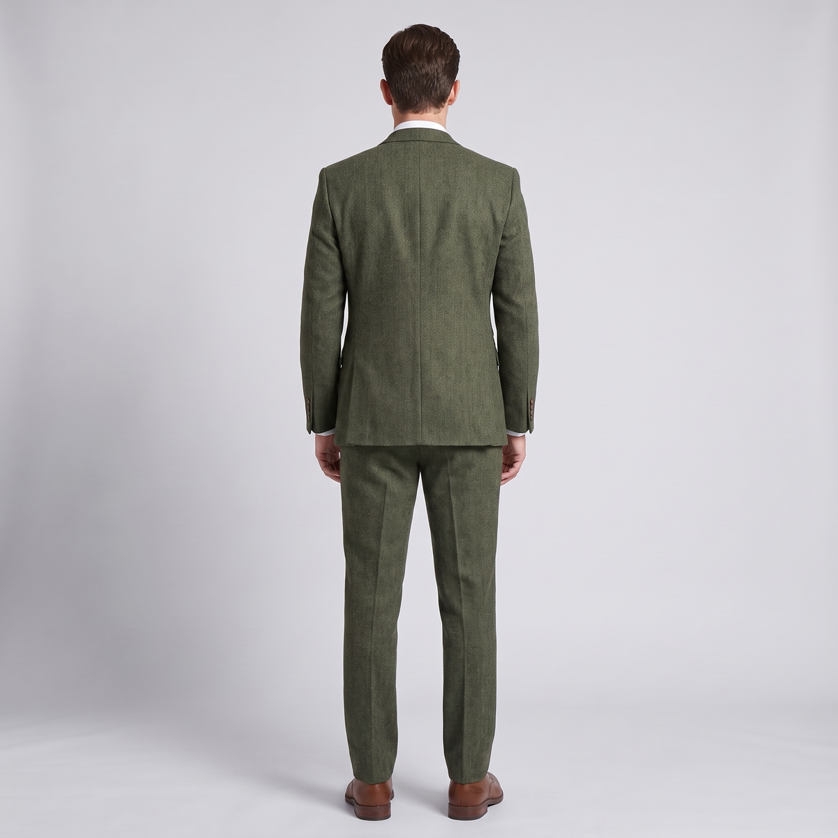 Men's Suit 3-Piece Military Green Tweed
