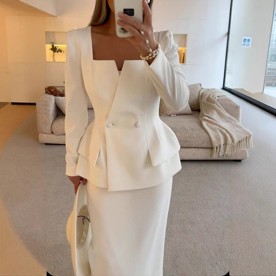 Women’s Suit With Long-Sleeved Top and Midi Skirt