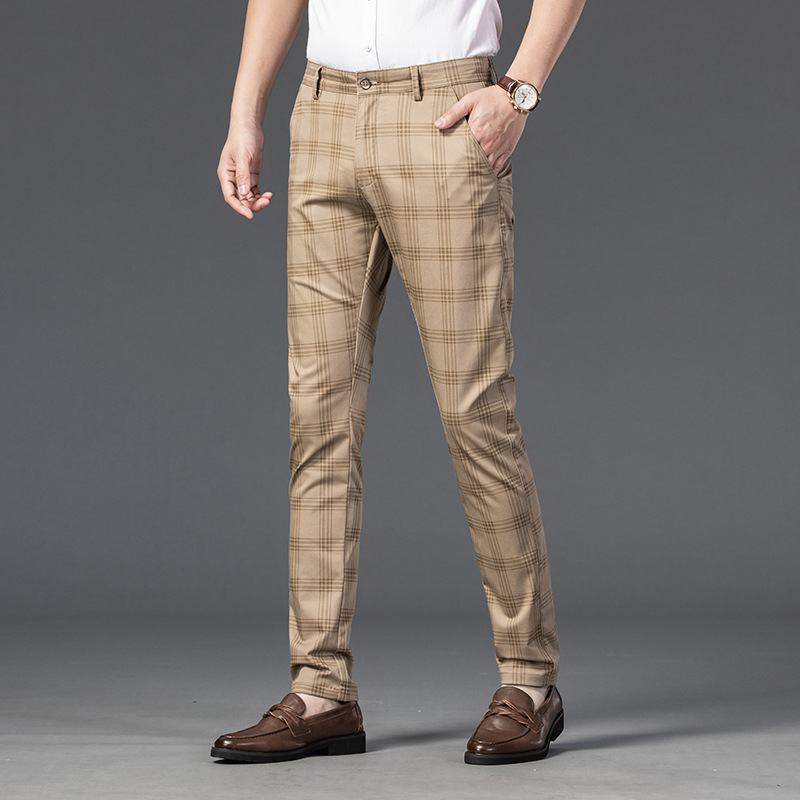 Men's Slim-Fit Checkered Dress Pants