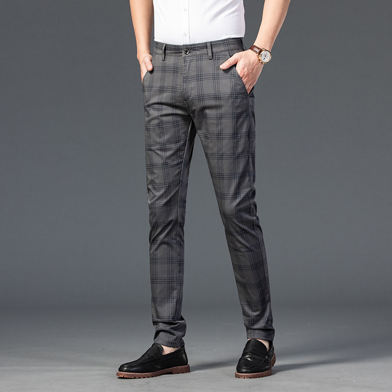 Men's Slim-Fit Checkered Dress Pants