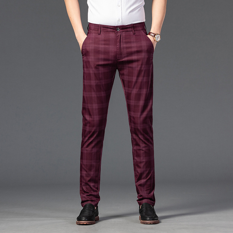Men's Slim-Fit Checkered Dress Pants