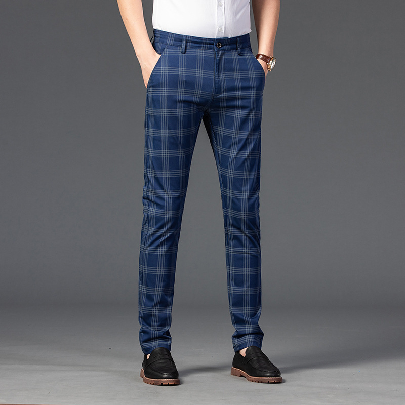 Men's Slim-Fit Checkered Dress Pants