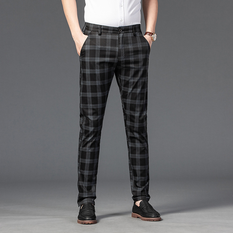Men's Slim-Fit Checkered Dress Pants