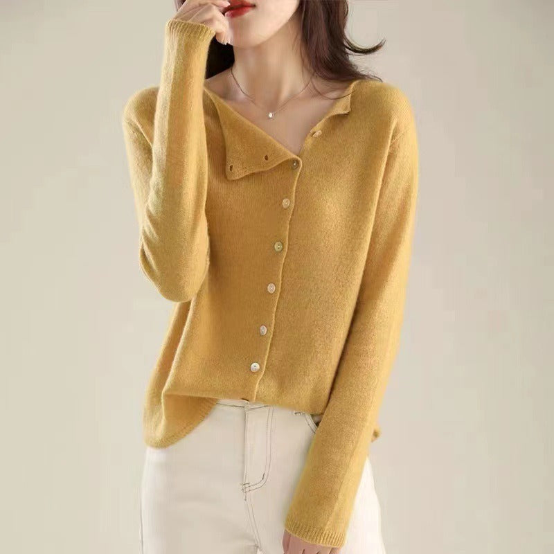Fall Asymmetric Knit Sweater with Button Detail | Casual Knitwear