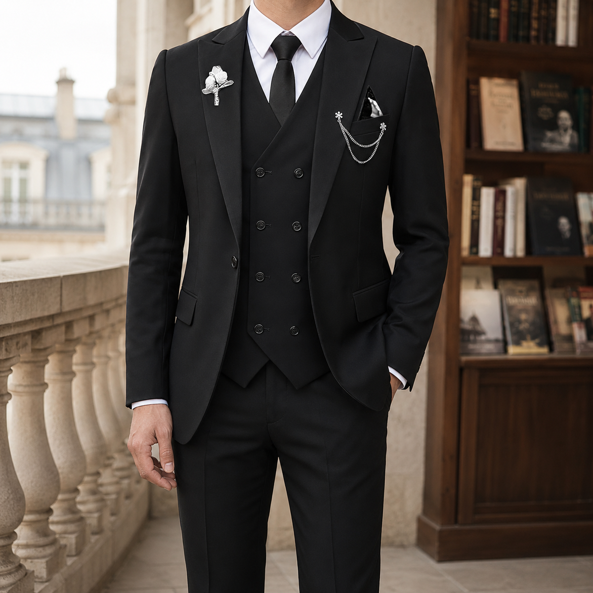 Men's Suit 3-Piece Double-Breasted Vest Set