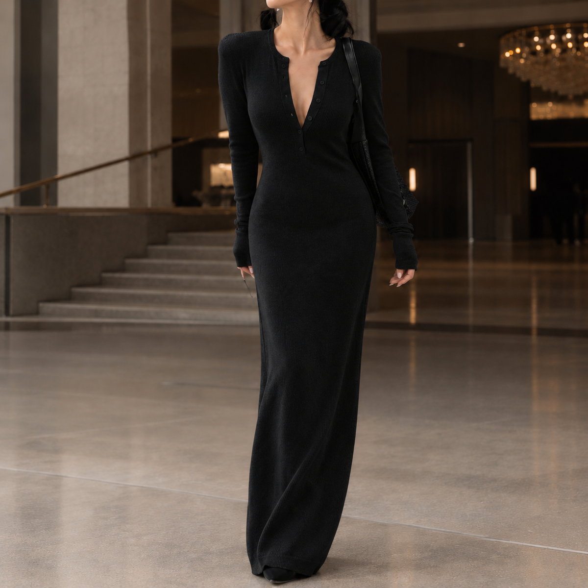 Ribbed Full-Length Sweater Dress