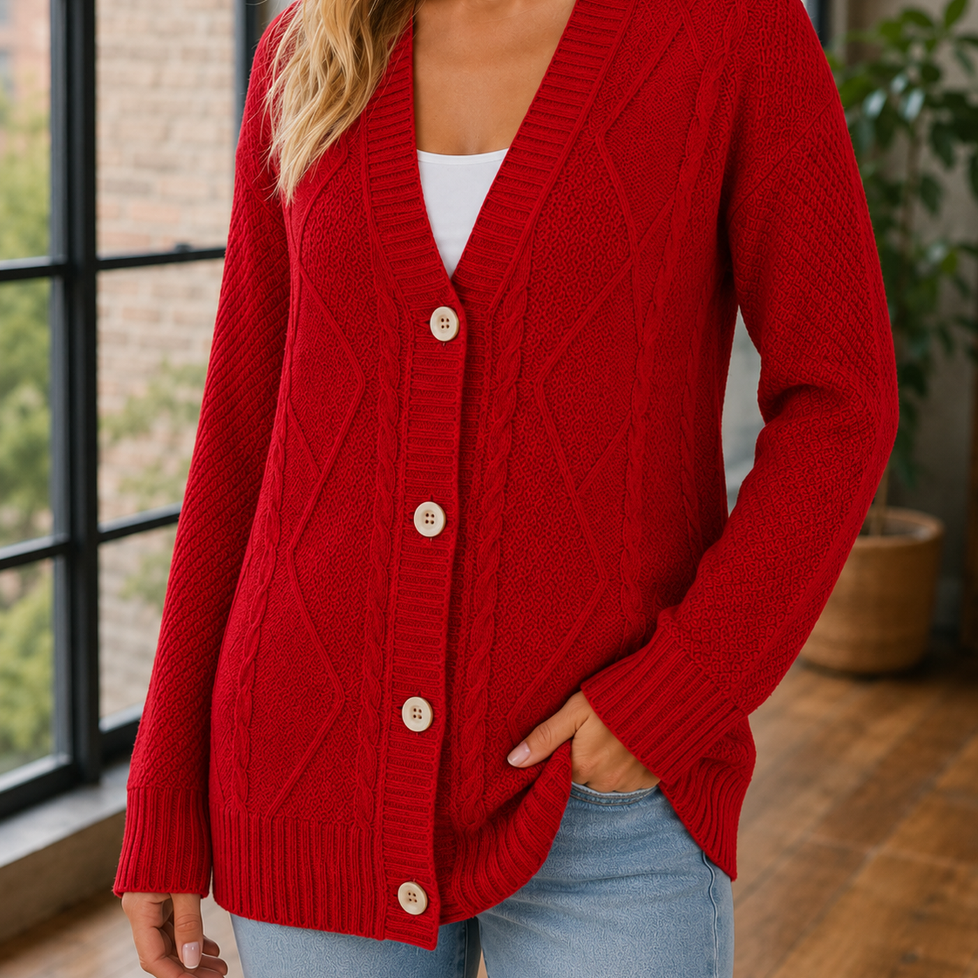 Women’s Long Openwork Cardigan with a V-neck