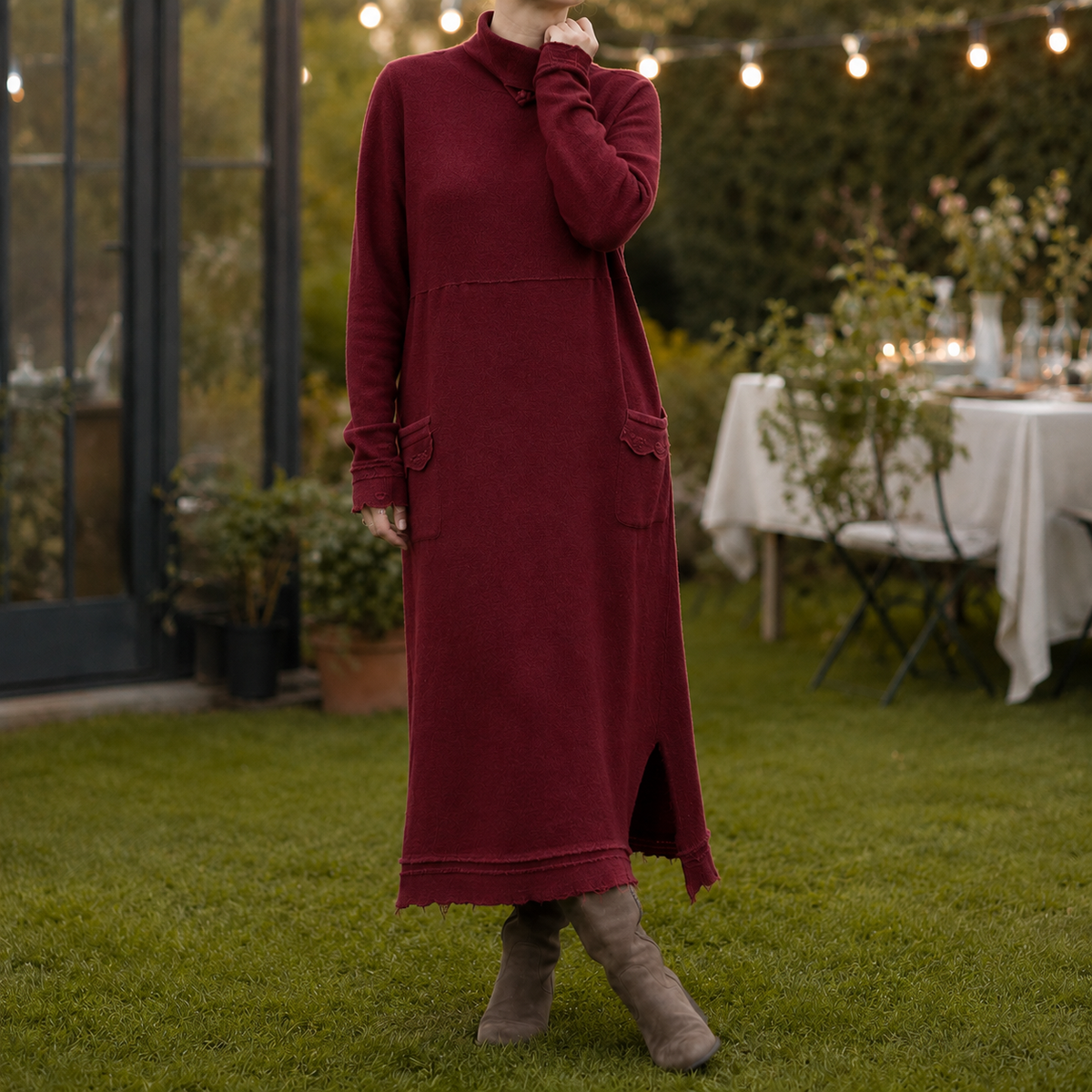 Relaxed Fit Maxi Sweater Dress with Pockets