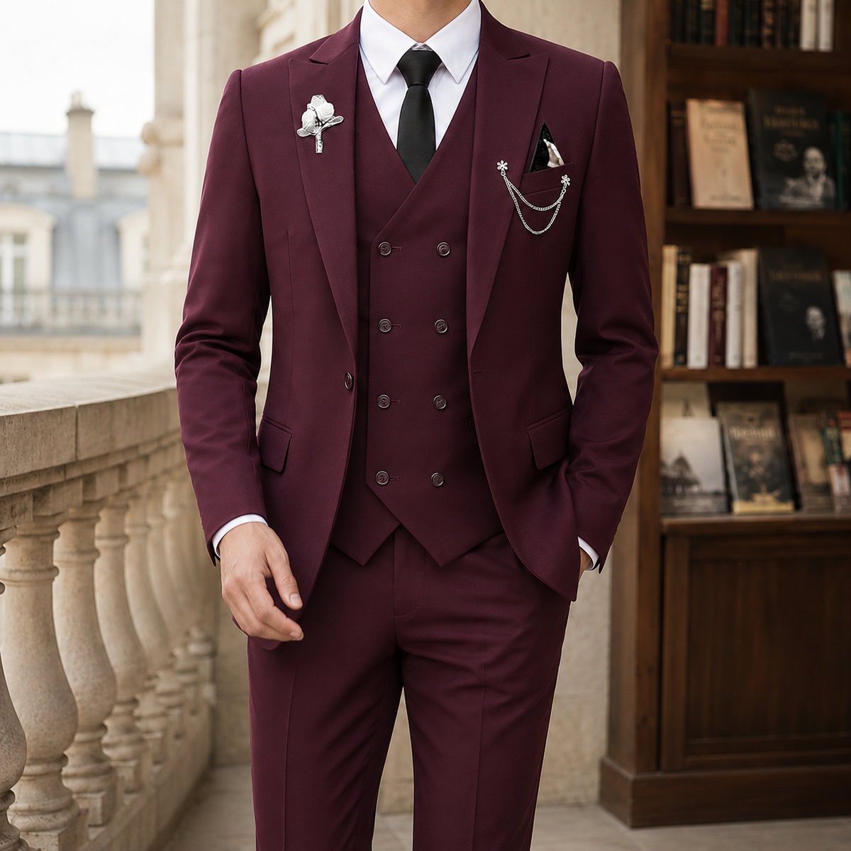 Men's Suit 3-Piece Double-Breasted Vest Set