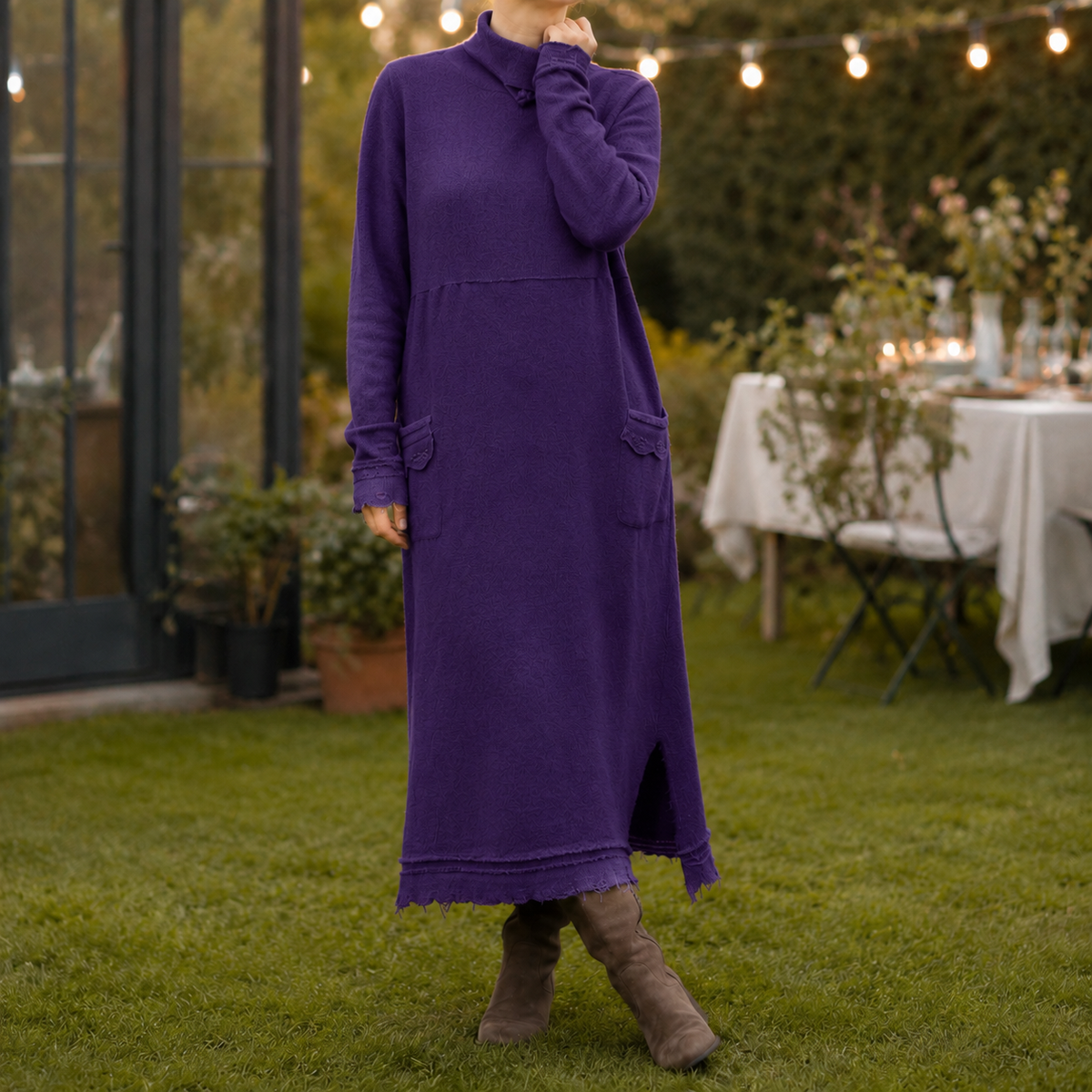 Relaxed Fit Maxi Sweater Dress with Pockets