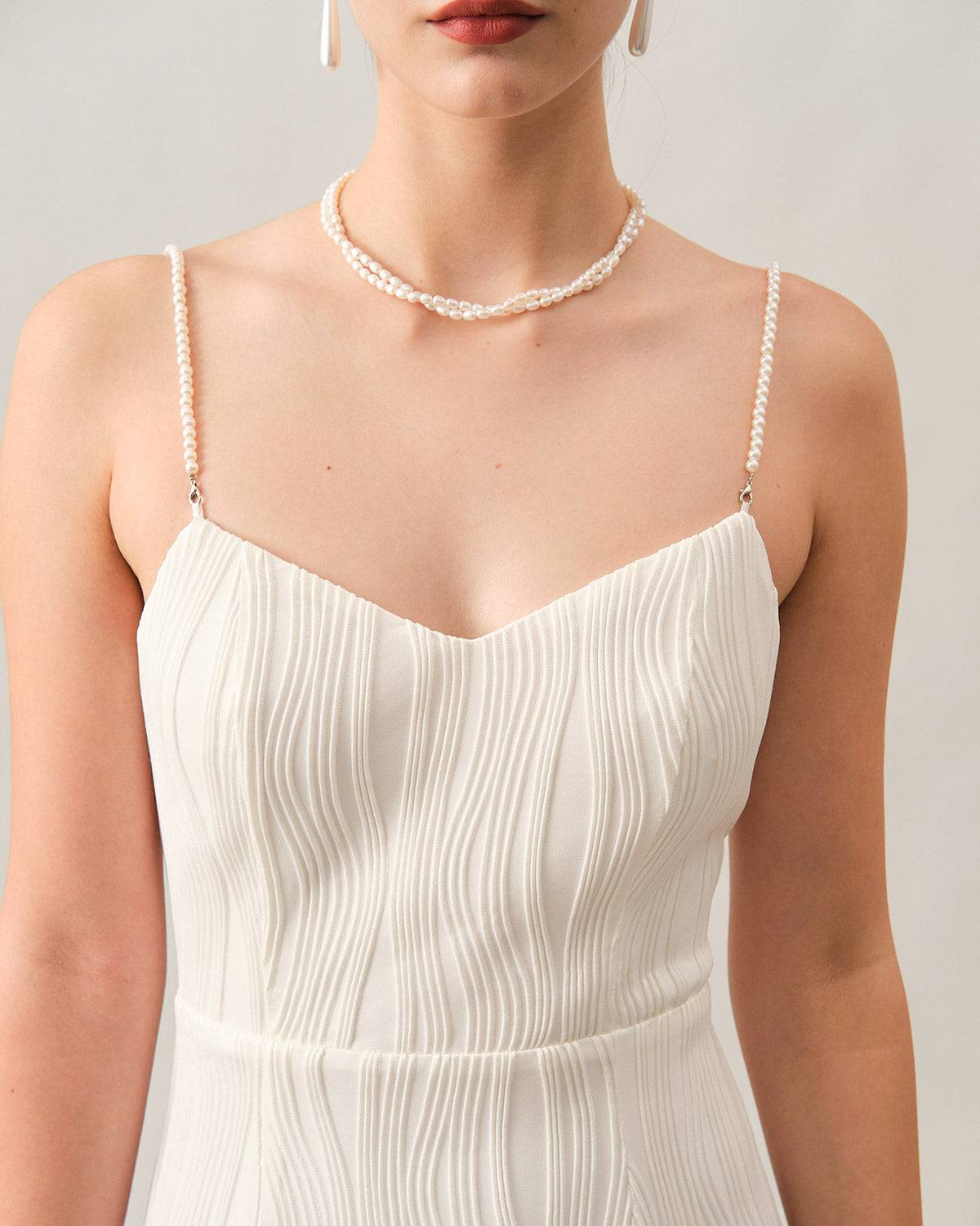 Formal Pearl Strap Midi Dress