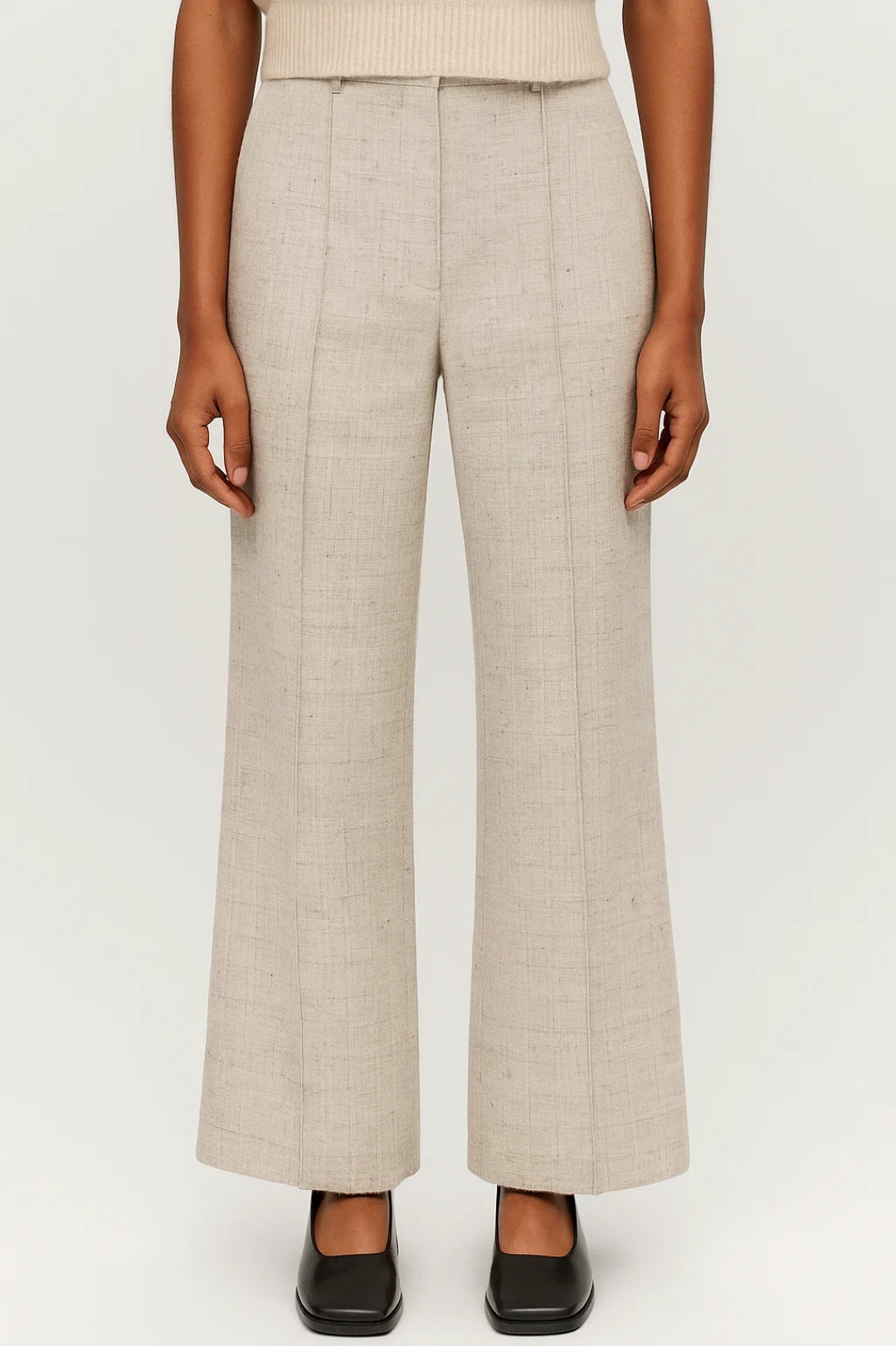 Women's High-Waisted, Wide-Leg Pants in Beige