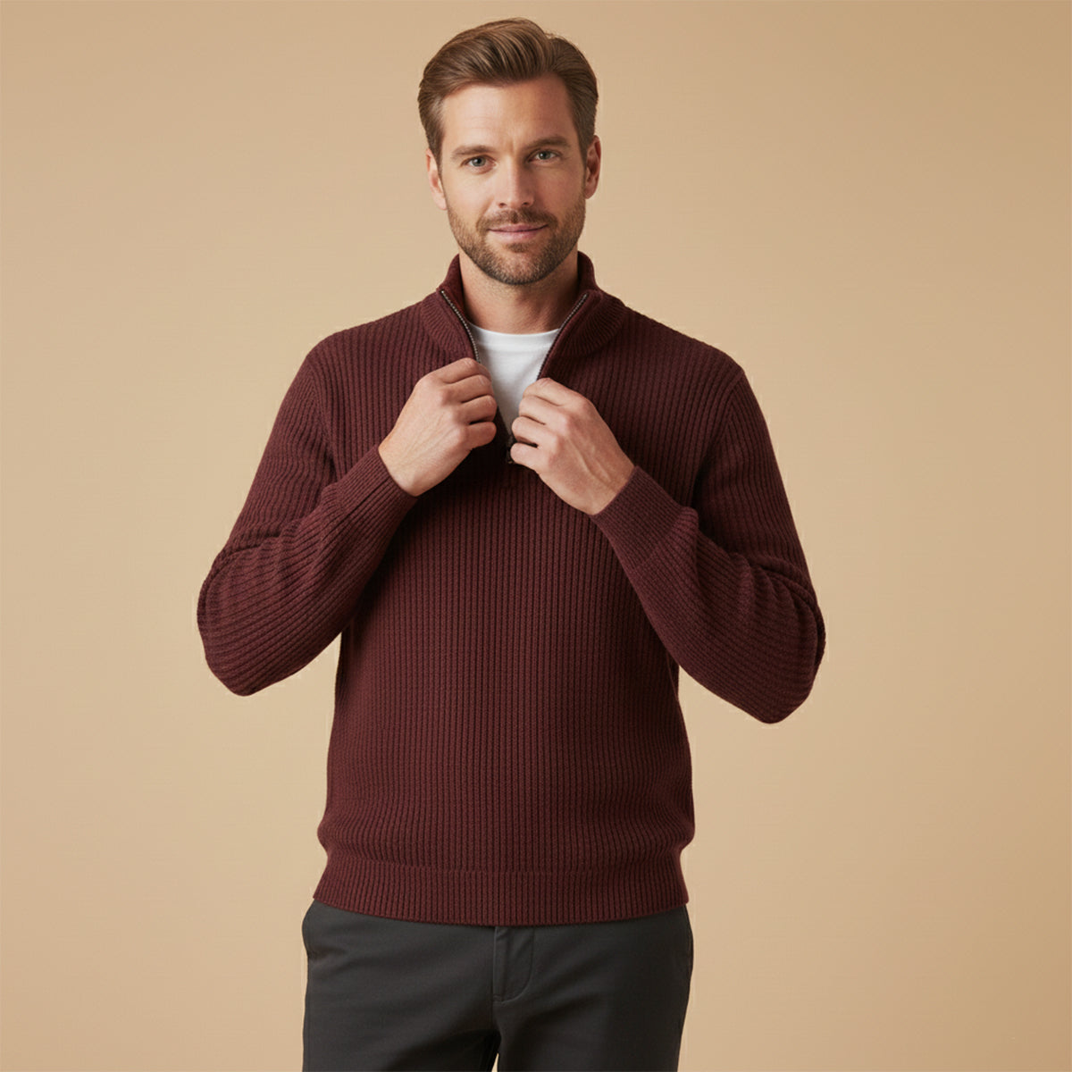 Men’s Ribbed Quarter Zip Sweater