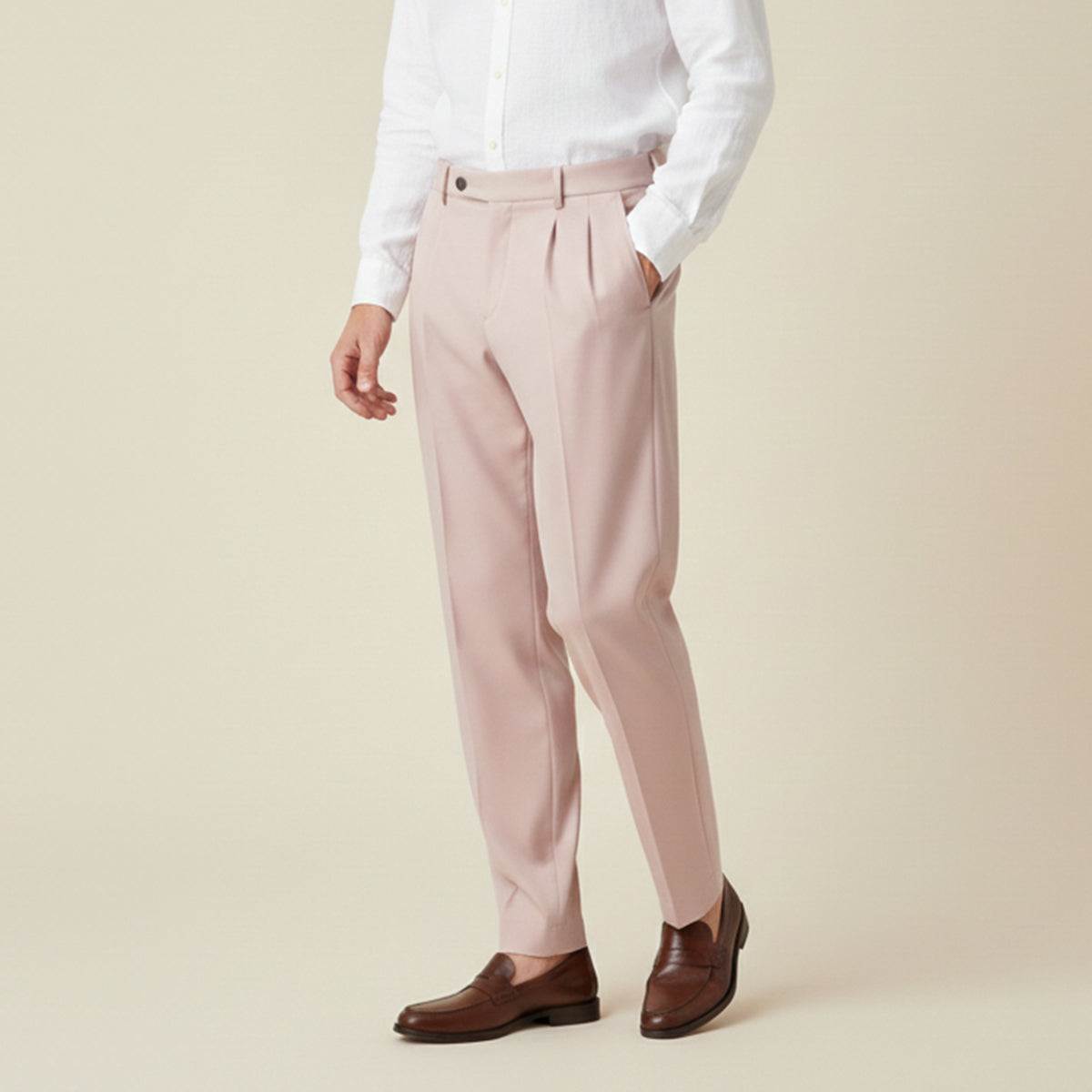 Linen Pants with Elastic Waist and Straight Legs