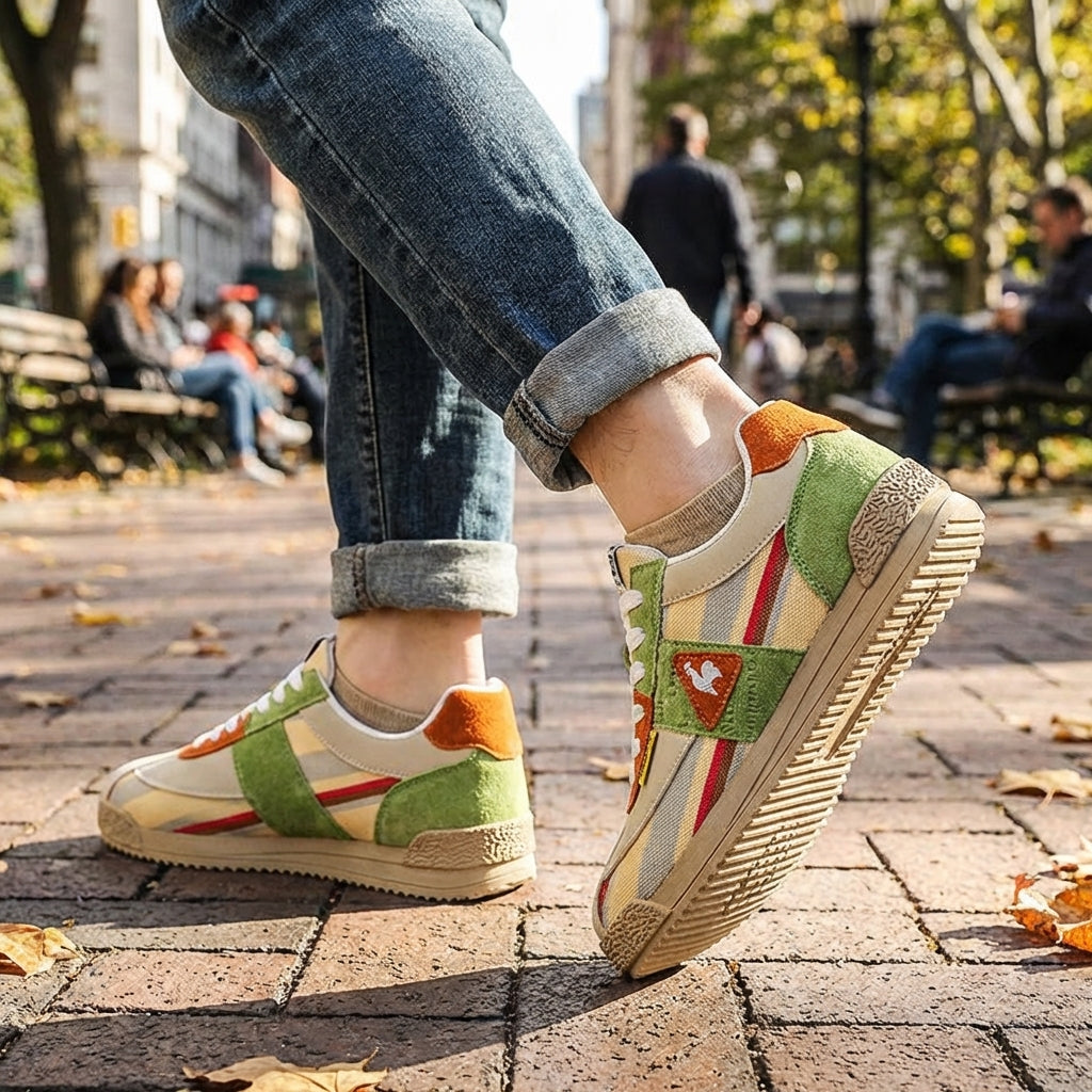 Sneakers in Retro Suede and Mesh with Sculpted Non-Slip Sole