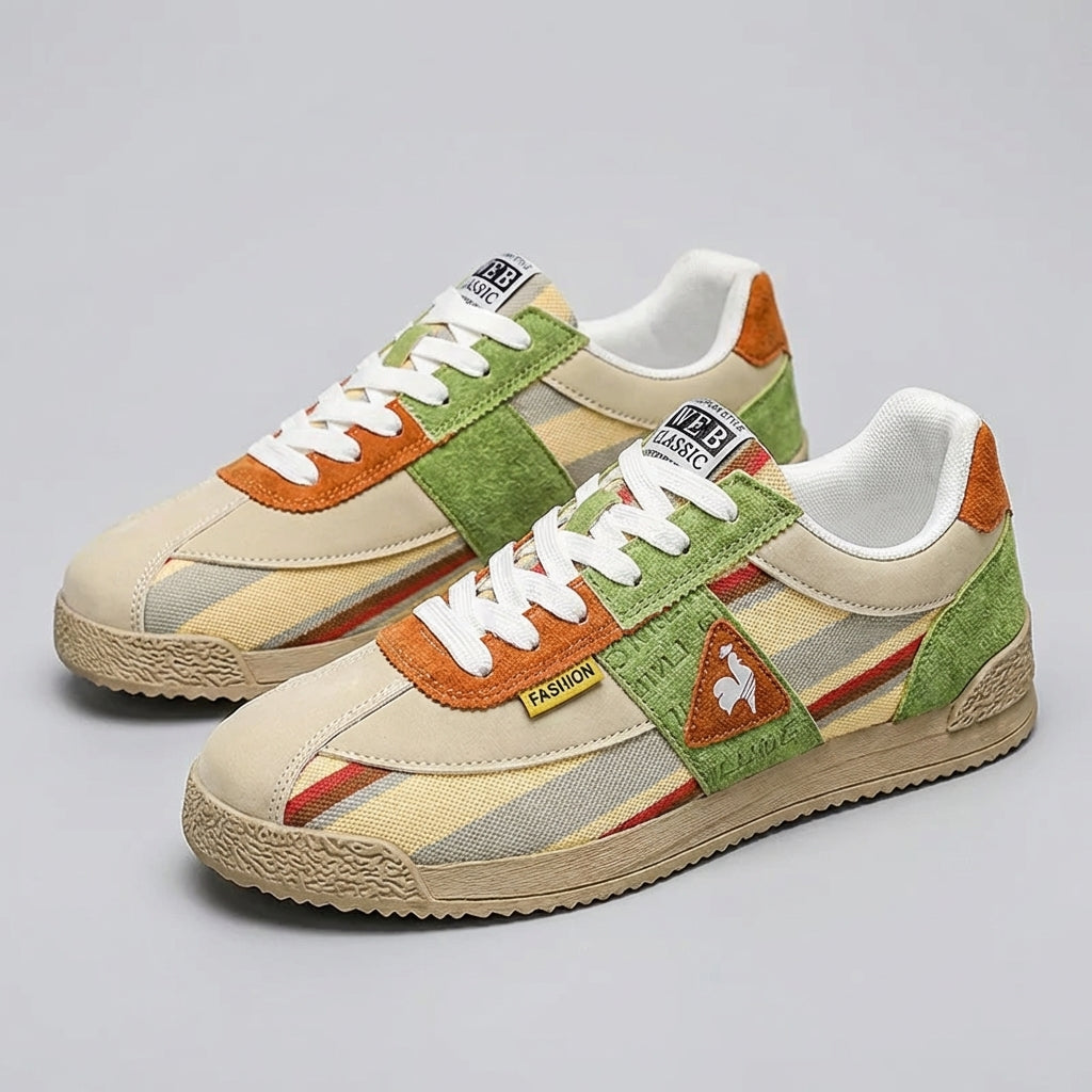 Sneakers in Retro Suede and Mesh with Sculpted Non-Slip Sole