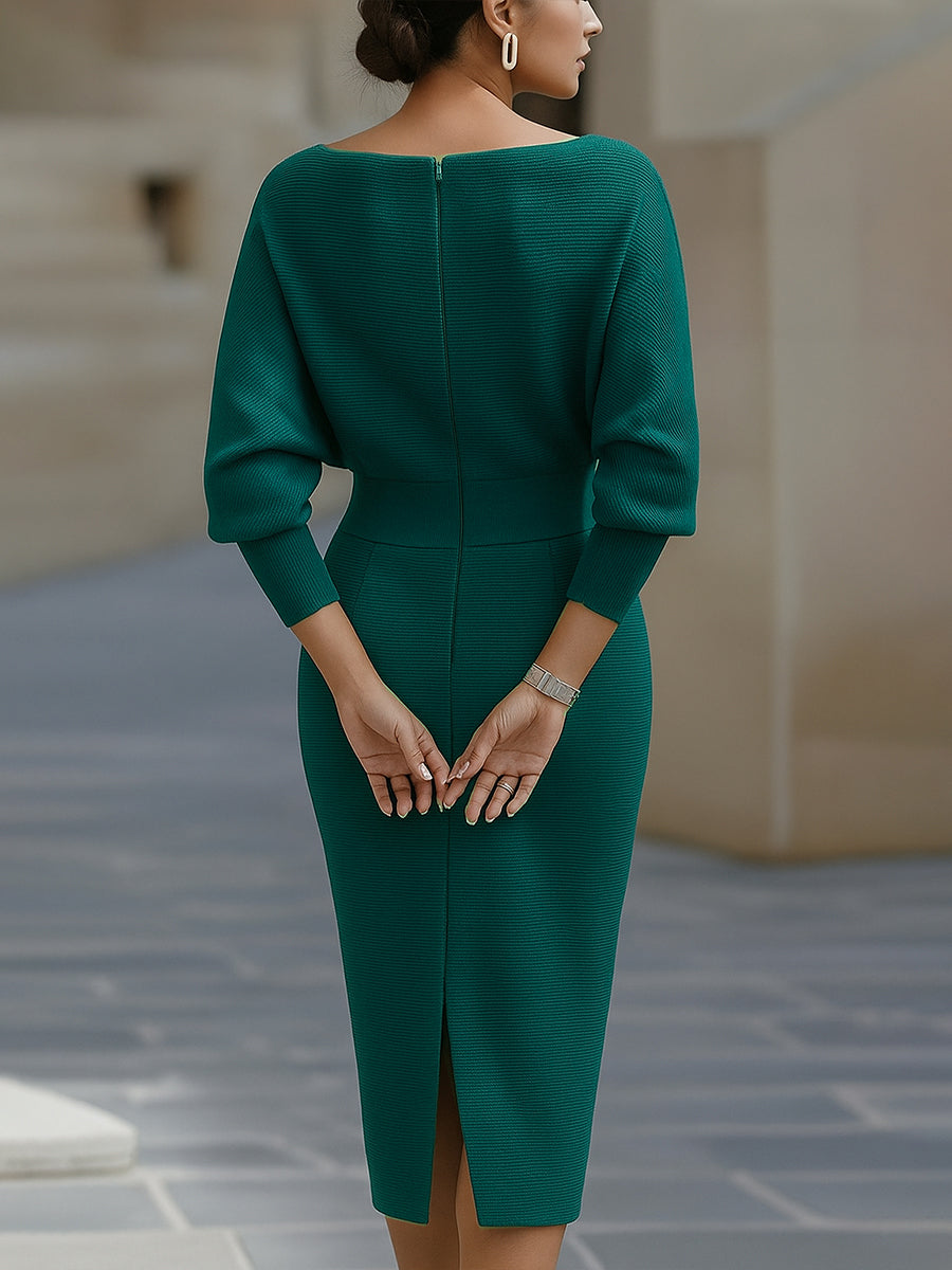 Elegant White Batwing Sleeve Midi Dress