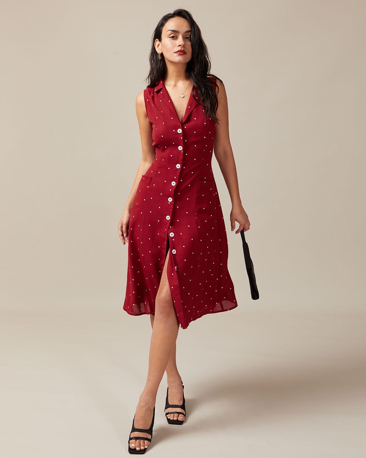 Red Polka Dot Tie Back Midi Dress