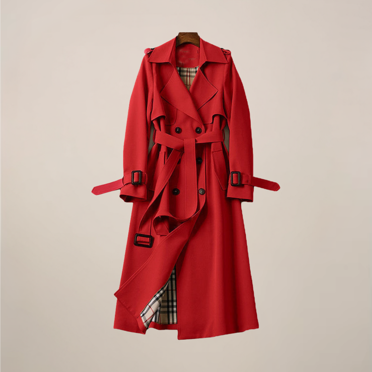 Fall Women's Double Breasted Trench Coat with Belted Waist