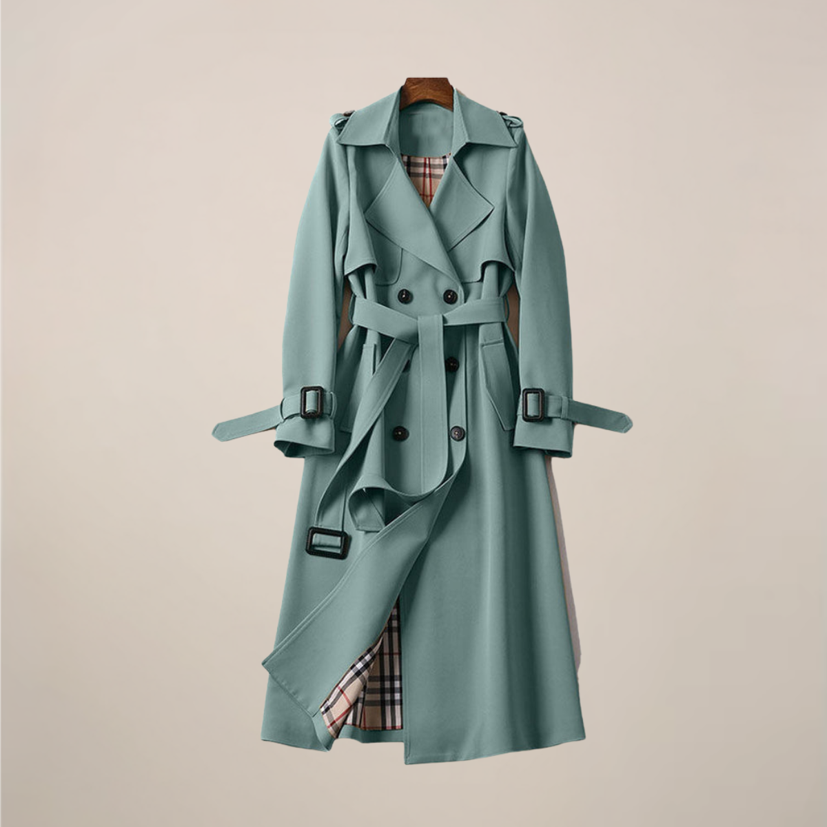 Fall Women's Double Breasted Trench Coat with Belted Waist