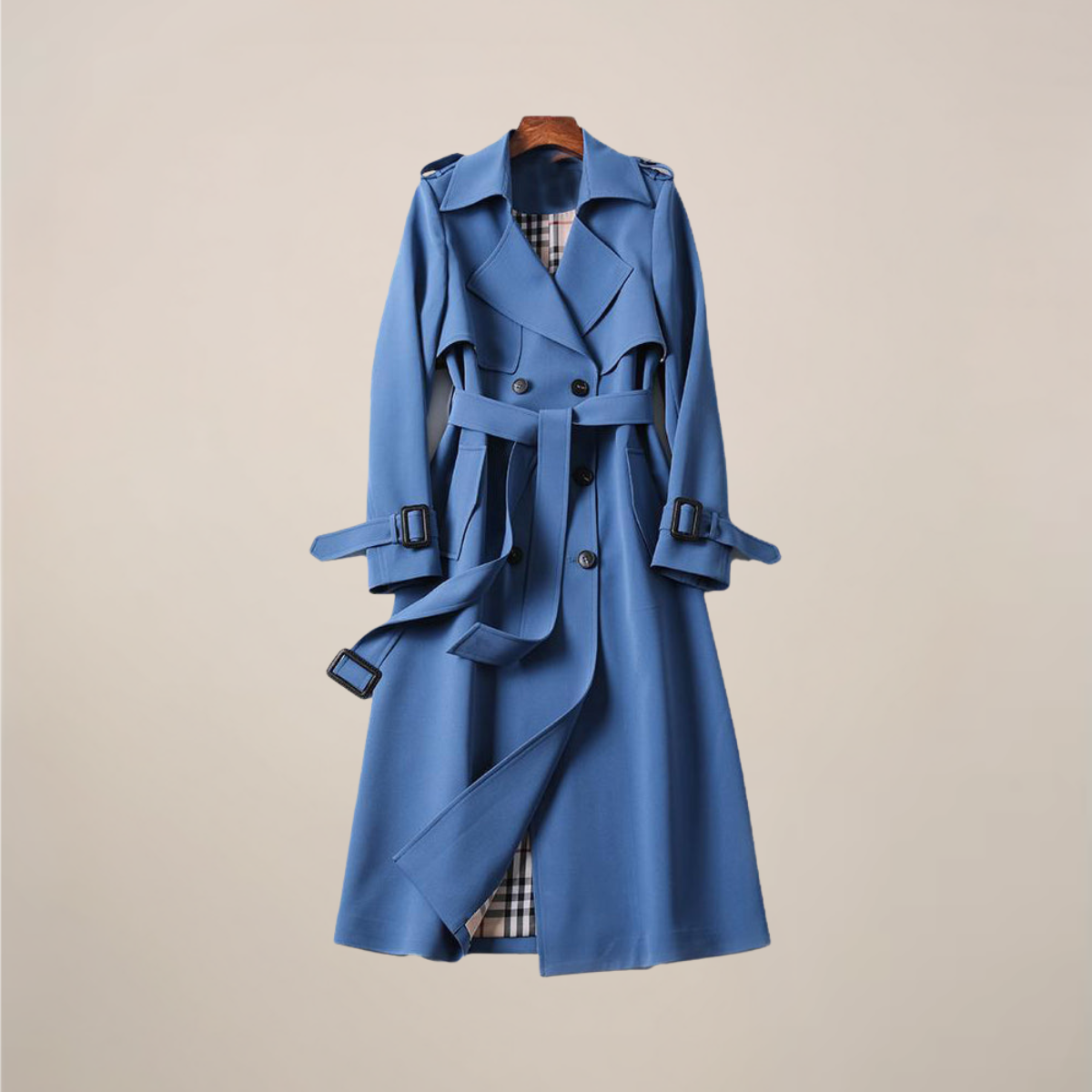 Fall Women's Double Breasted Trench Coat with Belted Waist