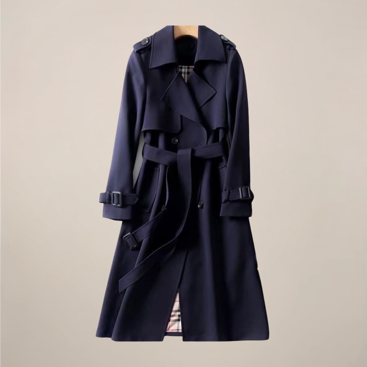 Fall Women's Double Breasted Trench Coat with Belted Waist