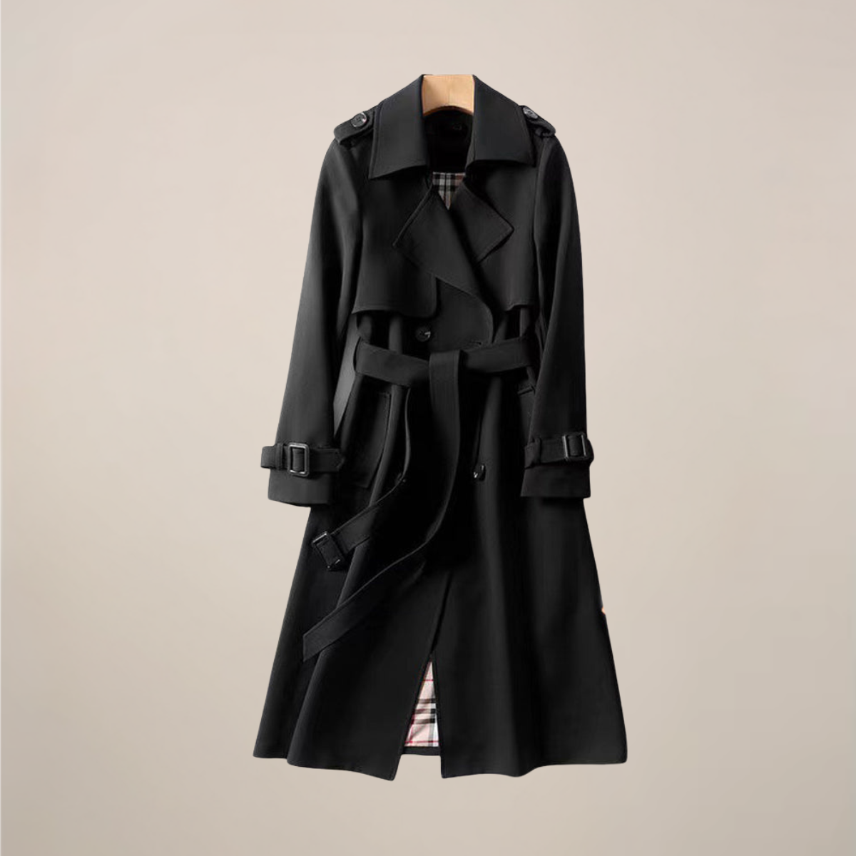 Fall Women's Double Breasted Trench Coat with Belted Waist