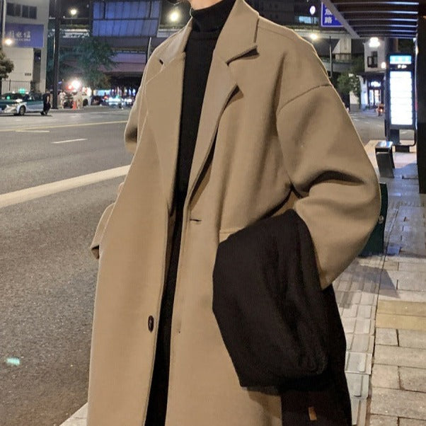 Men’s Winter Coat Elegant British-Style Long Woollen