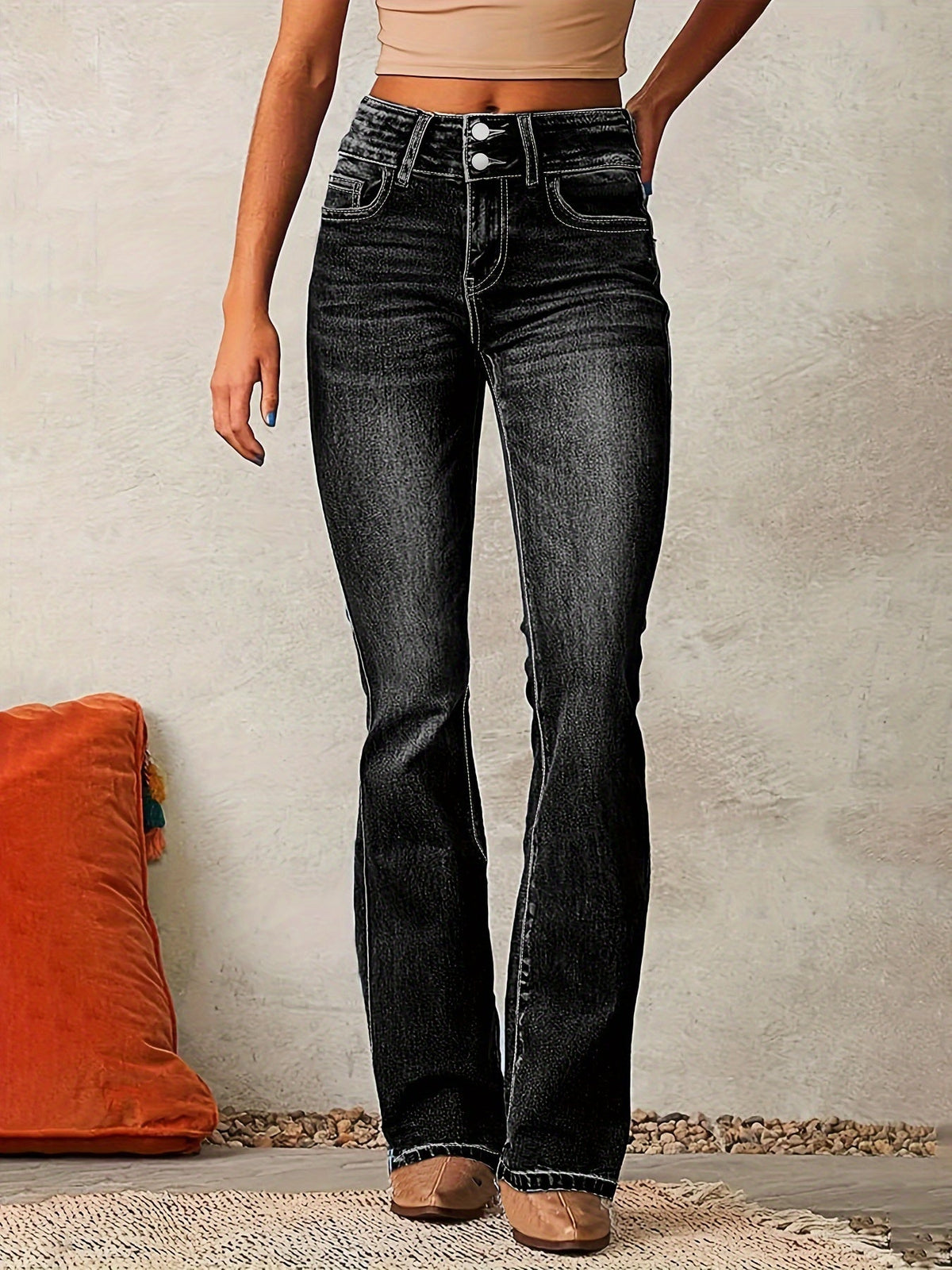Elegant High Waist Flare Jeans in Denim