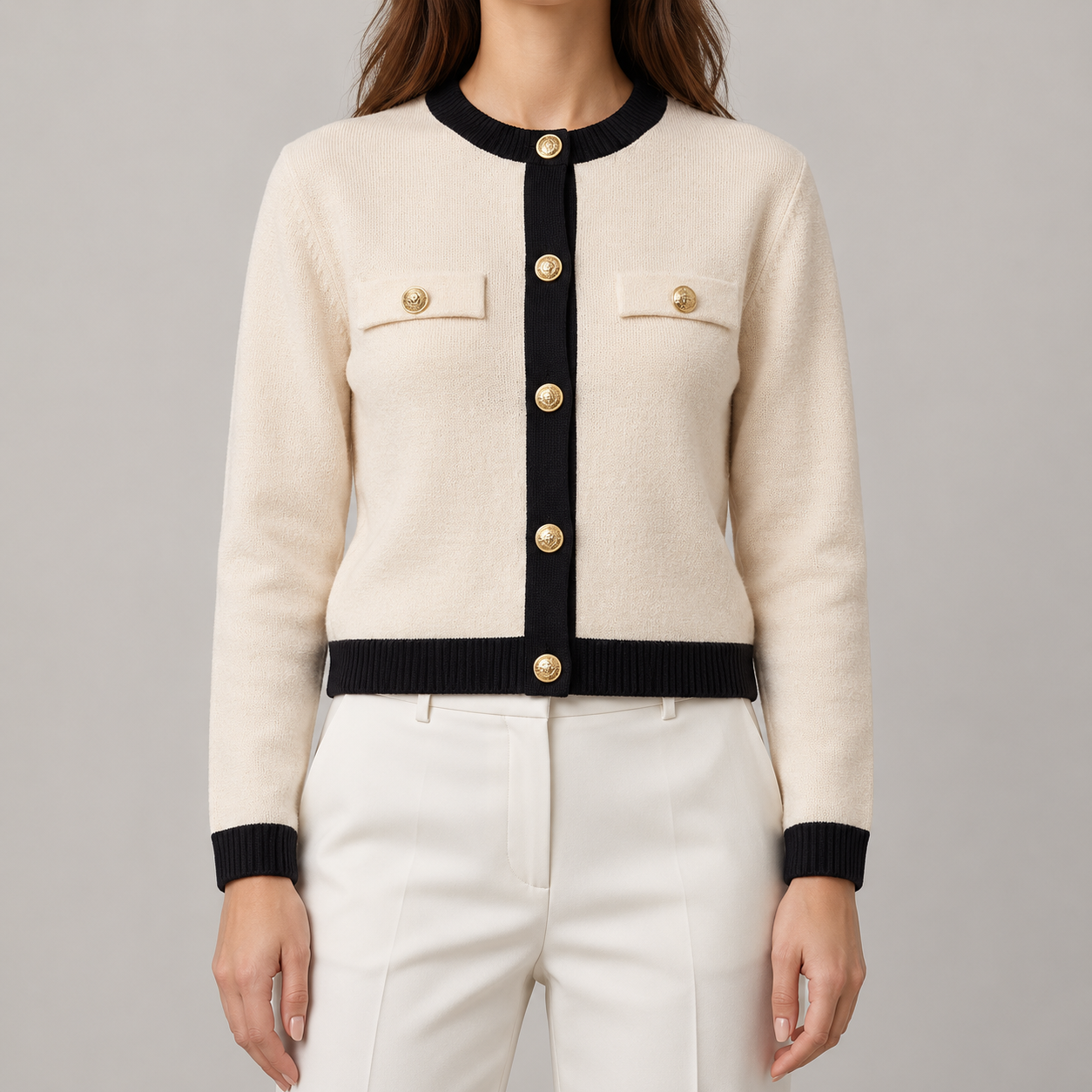 Women's Knitted Cardigan with Gold Buttons