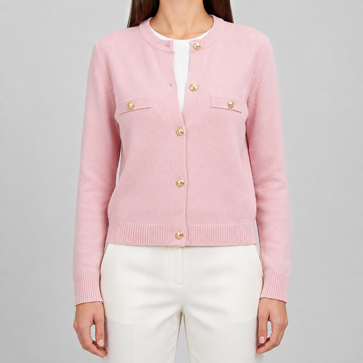 Women's Knitted Cardigan with Gold Buttons