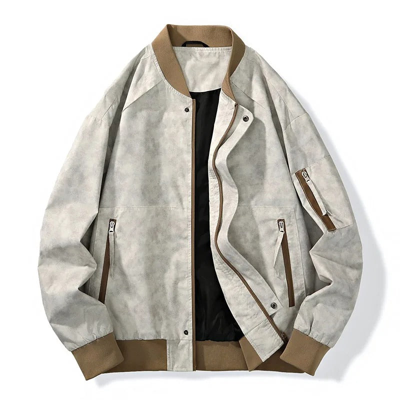 Men’s Bomber Jacket Stone-Wash Canvas, Relaxed Fit