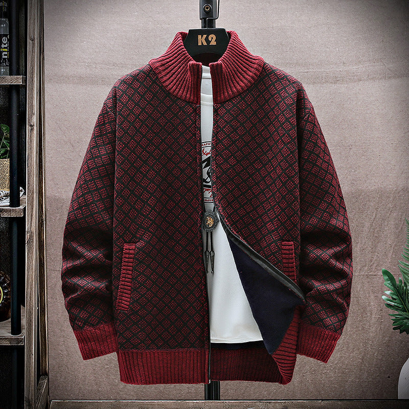 Men’s Oversized Knit Front-Zip Cardigan