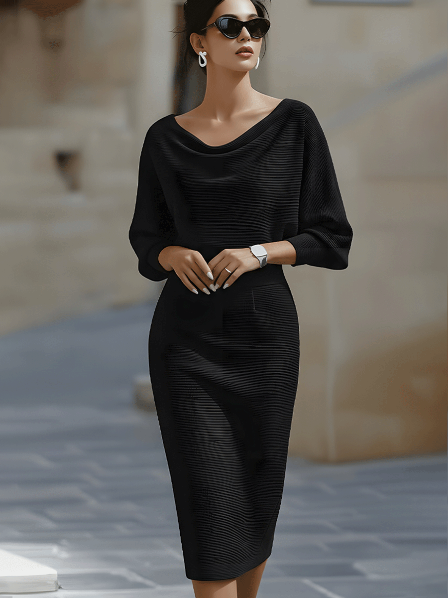 Elegant White Batwing Sleeve Midi Dress