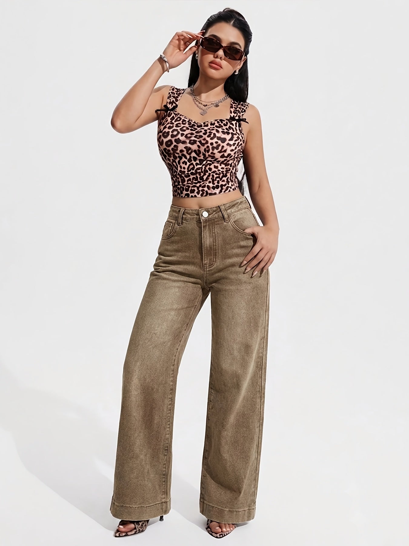Vintage Brown High Waist Flared Jeans