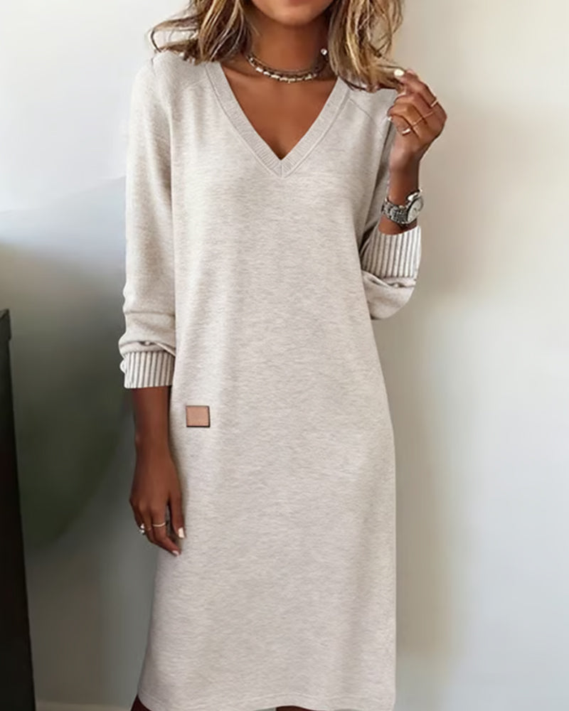 Relaxed V-Neck Midi Sweater Dress