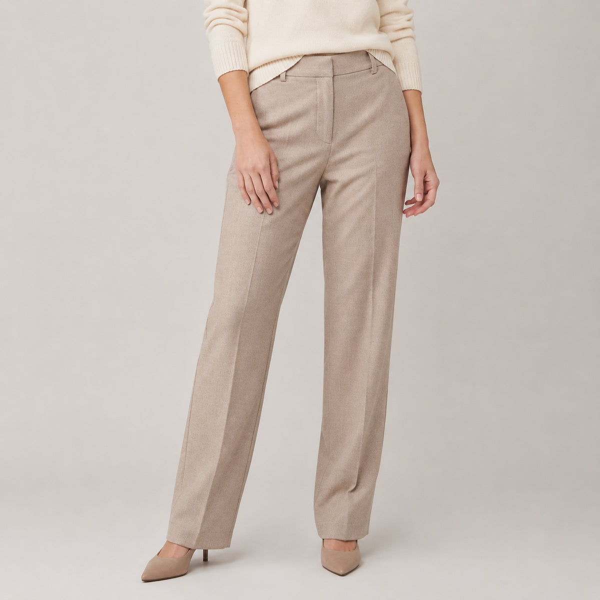 Women's High Waisted Wool Blend Straight Leg Pants | Tailored Pants