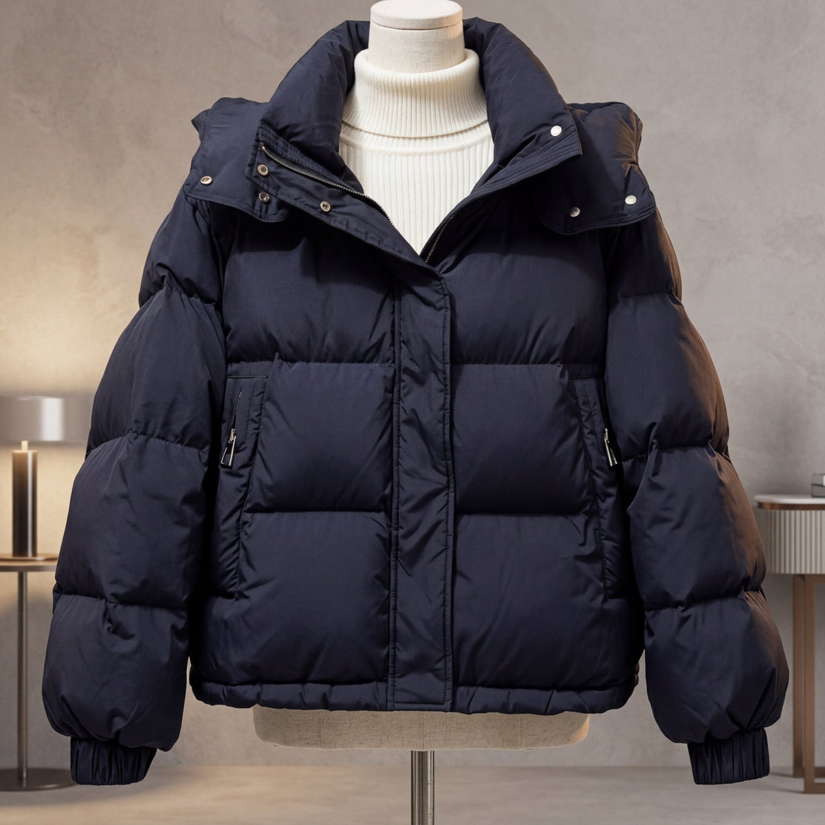 Puffer Jacket Women Short Oversize High Neck Quilted