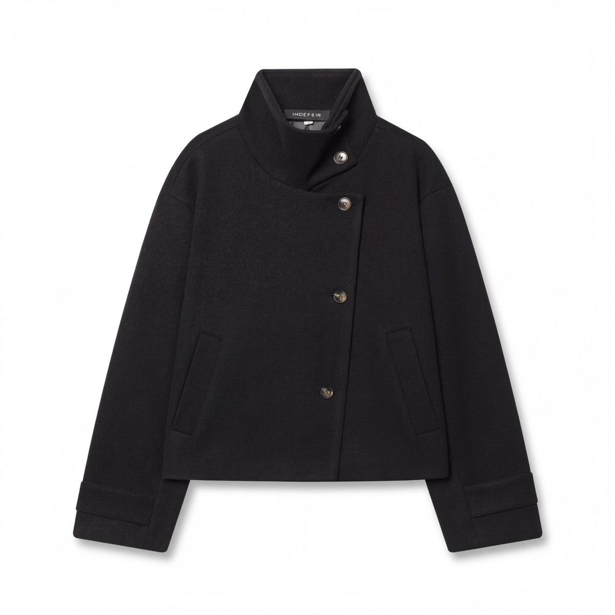 Wool Blend Jacket with Mandarin Collar, Regular Fit