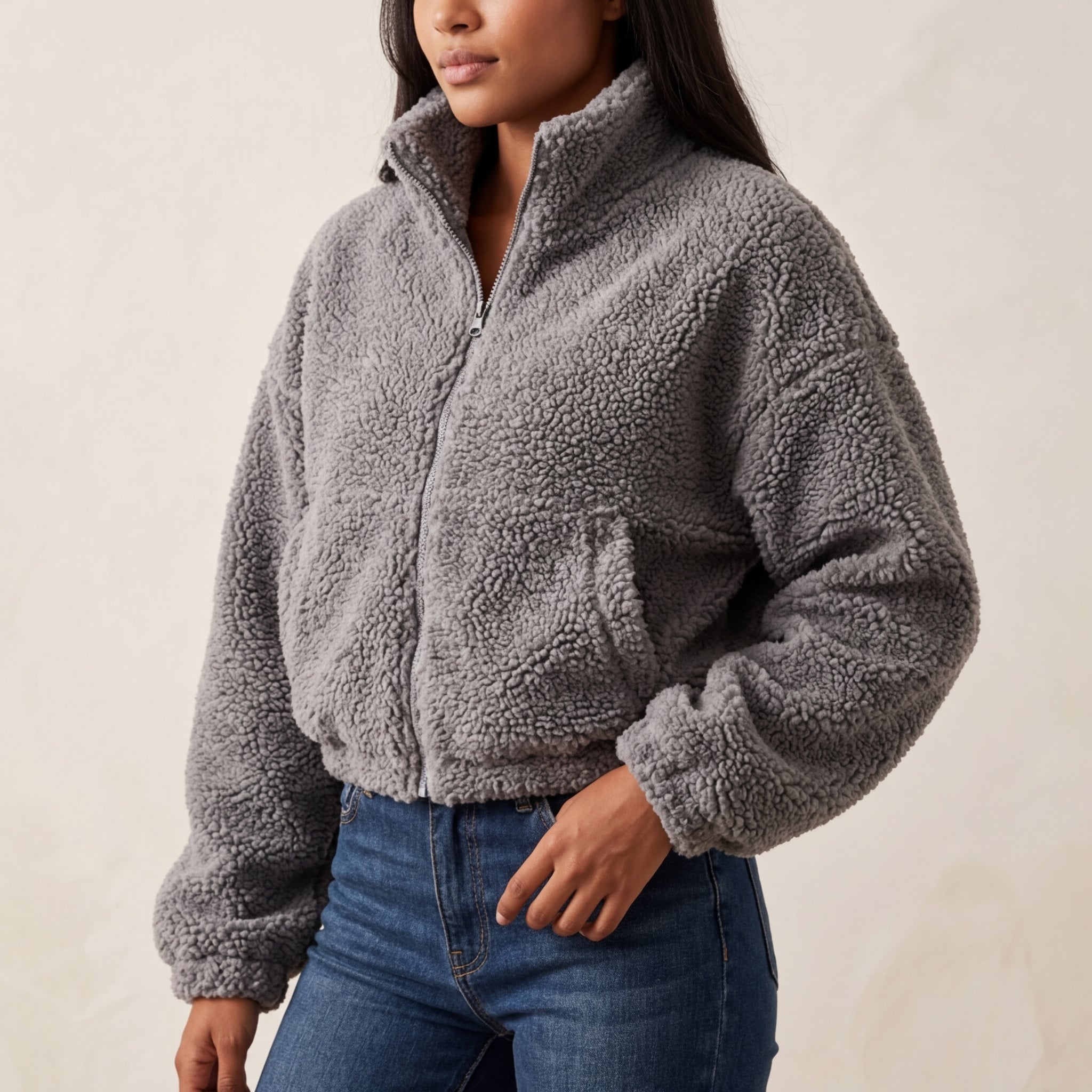Women's Sherpa Fleece Jacket, Relaxed Fit, Short