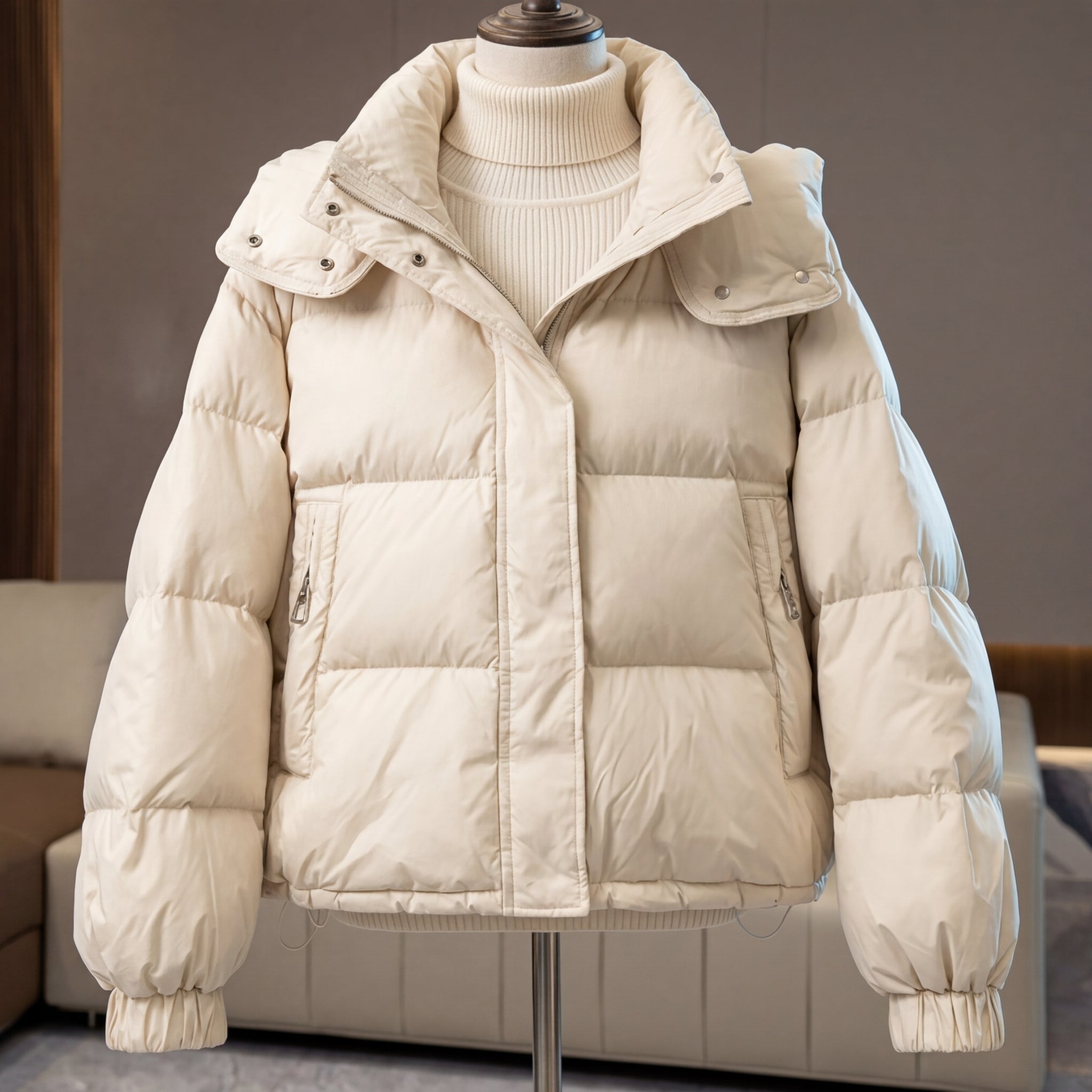 Puffer Jacket Women Short Oversize High Neck Quilted