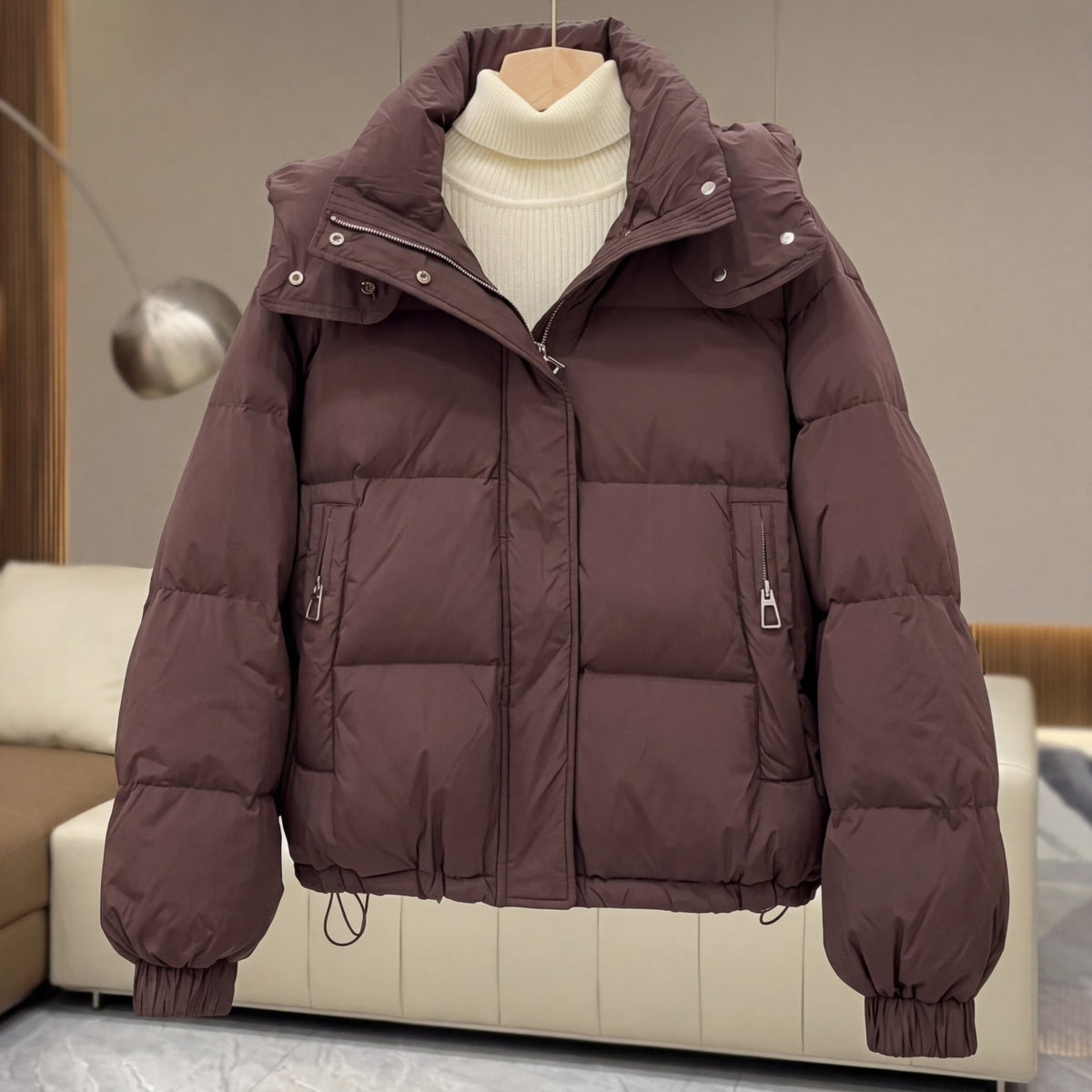 Puffer Jacket Women Short Oversize High Neck Quilted