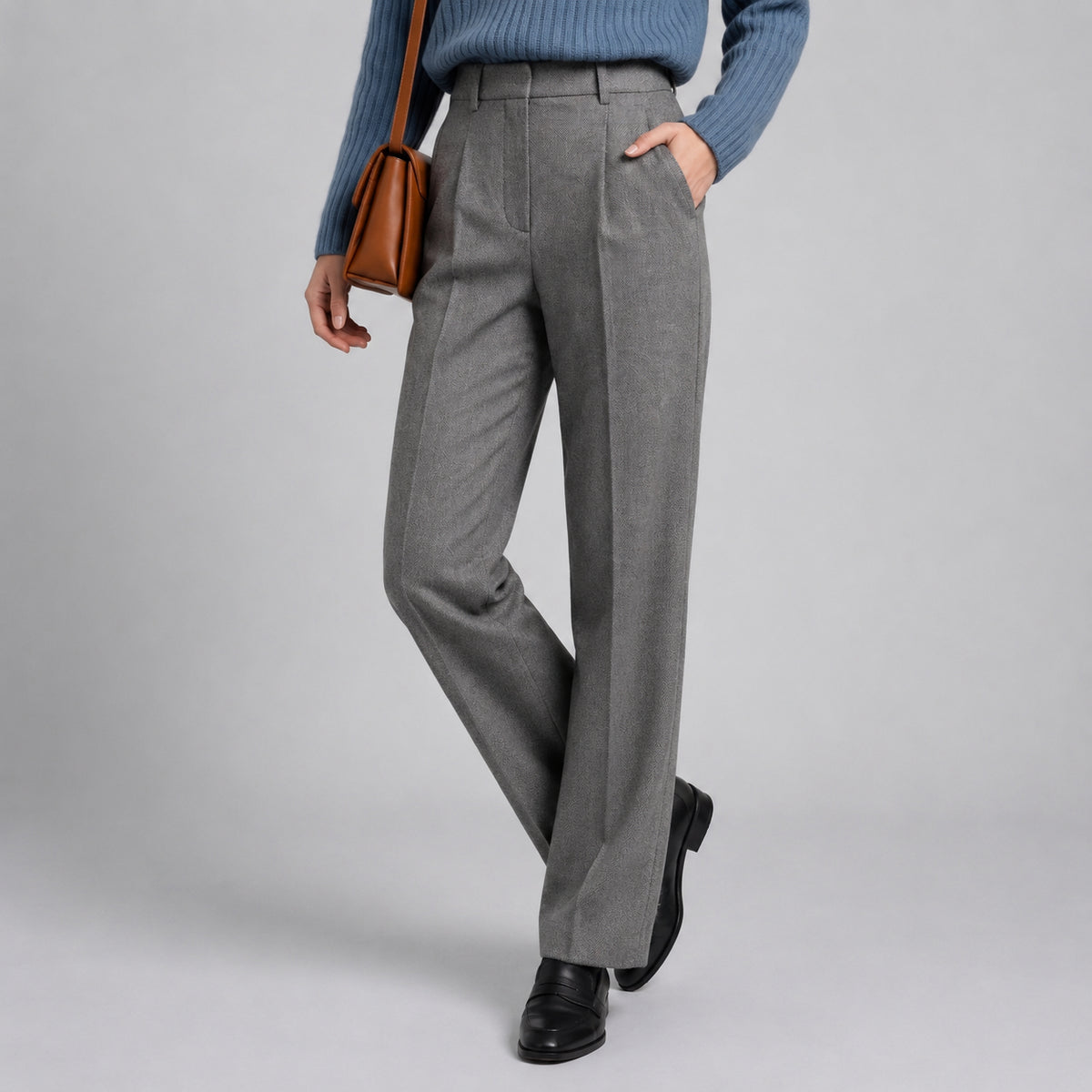 Women's High Waisted Wool Blend Straight Leg Pants | Tailored Pants
