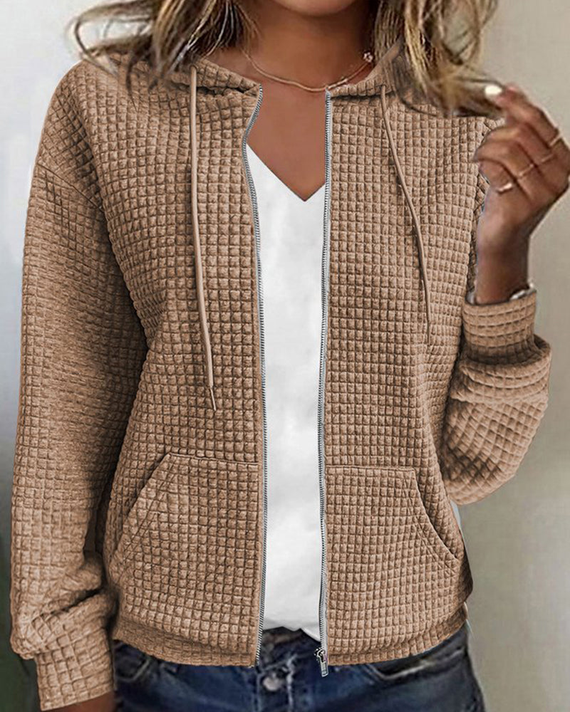 Women’s Zip-Up Hoodie with Hood, in Textured Fabric