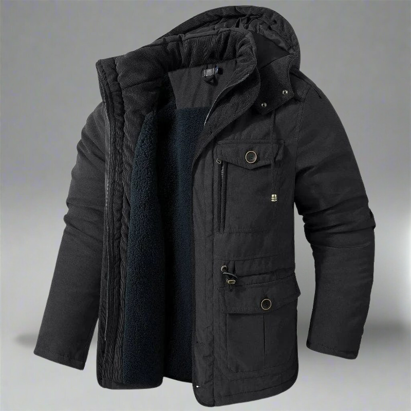 Men’s Winter Jacket with Adjustable Hood and Fleece Lining