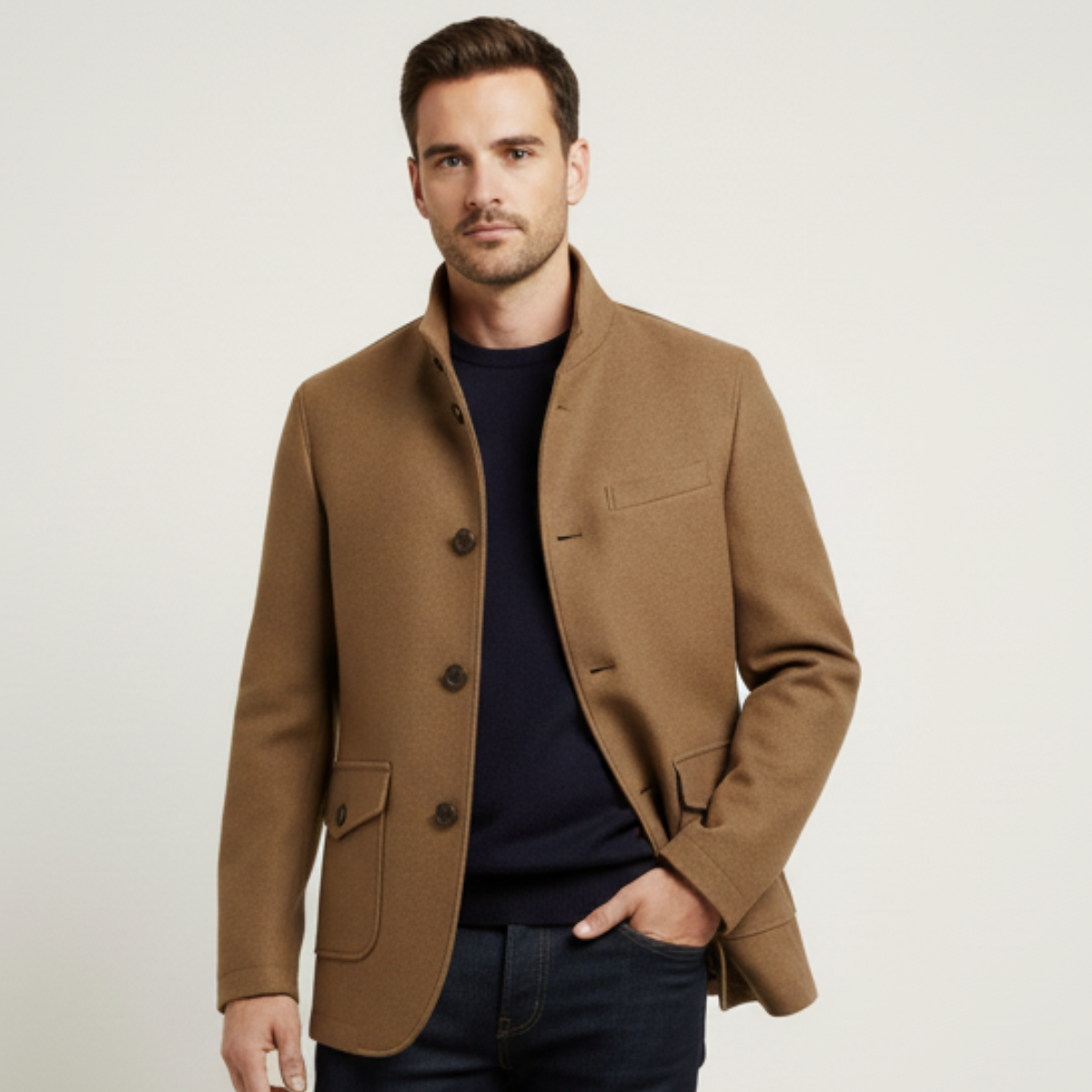 Men’s Winter Jacket Elegant Wool-Blend Tailored Fit with Structured Collar